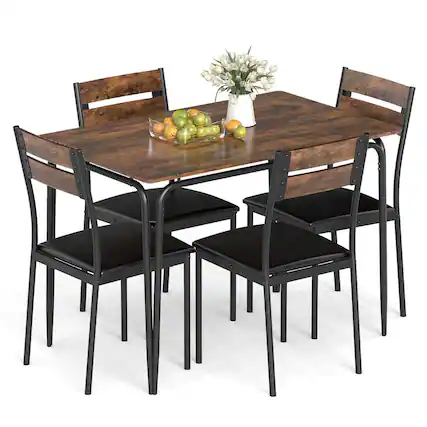 Front. Costway - Costway 5 PCS Dining Table Set, Kitchen Table & 4 Armless Chairs with Upholstered Seat - Rustic Brown,Black.