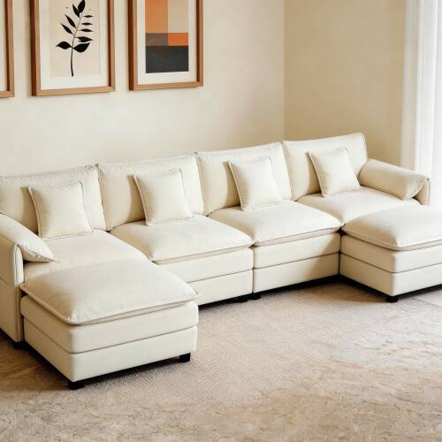 Front. Anysun - Oversized U-Shape Chenille Sectional - 4-Seat Deep-Seat Cloud Couch with 2 Ottomans, DIY Modular for Living Room - Beige.
