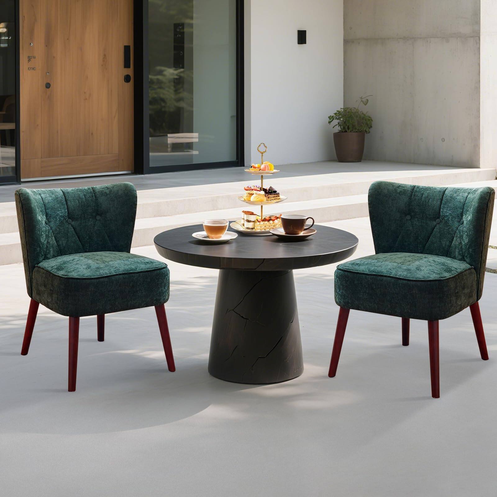 Alt View 2. Jojoka - Modern Accent Chair, Upholstered Lounge Seat with Wood Legs, Comfortable Side Chair for Living Room, Bedroom - Green.