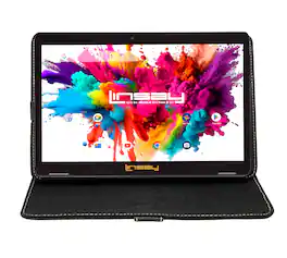 LINSAY - 10.1" Octa Core 128GB Storage Android 15 Tablet with Leather Case - Black