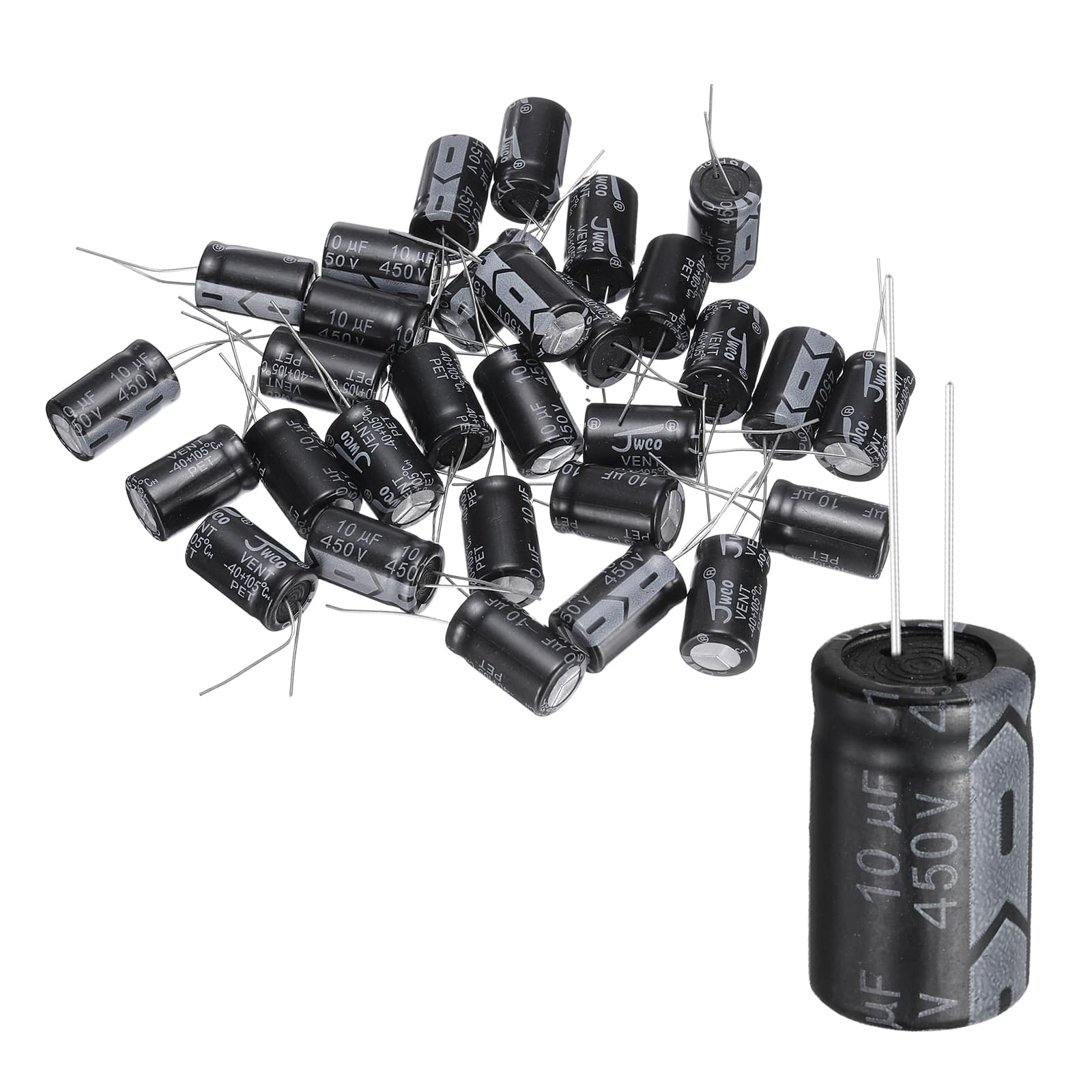Unique Bargains - 30pcs 10uF 450V 13x20mm 105C Radial Aluminum Electrolytic Capacitor for TVs LCD Monitor VCD - Black