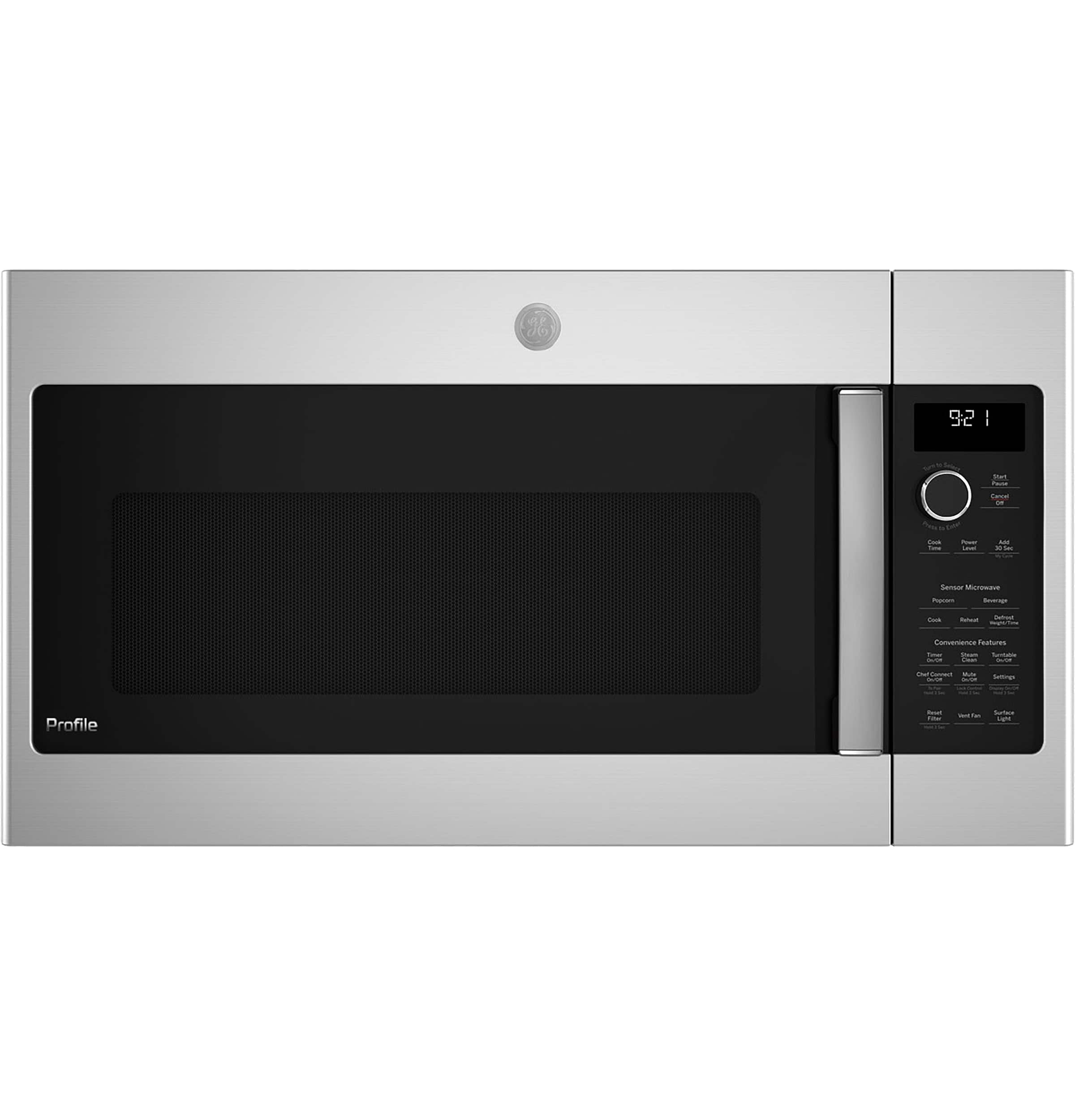 GE Profile - 2.1 Cu. Ft. Over-the-Range Microwave with Sensor Cooking and Easy Clean Interior with Steam Clean - Stainless Steel - Front_Zoom