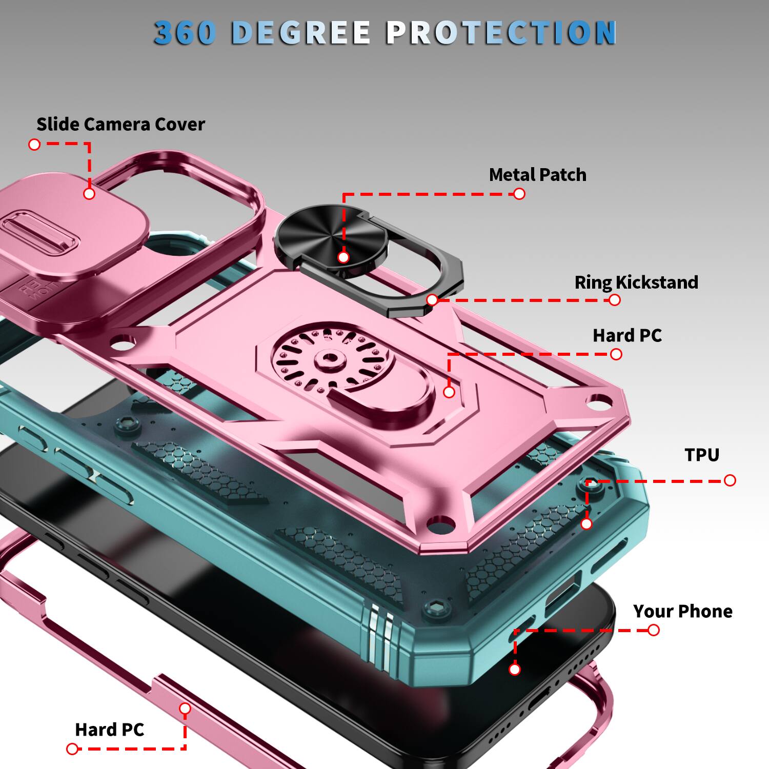 360 DEGREE PROTECTION

Slide Camera Cover
Metal Patch
Ring Kickstand
Hard PC
TPU
Your Phone