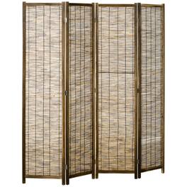 Homcom - Room Divider, Portable Folding Privacy Screens, Reed Hand-Woven Freestanding Partition Wall Dividers for Home Office - Brown