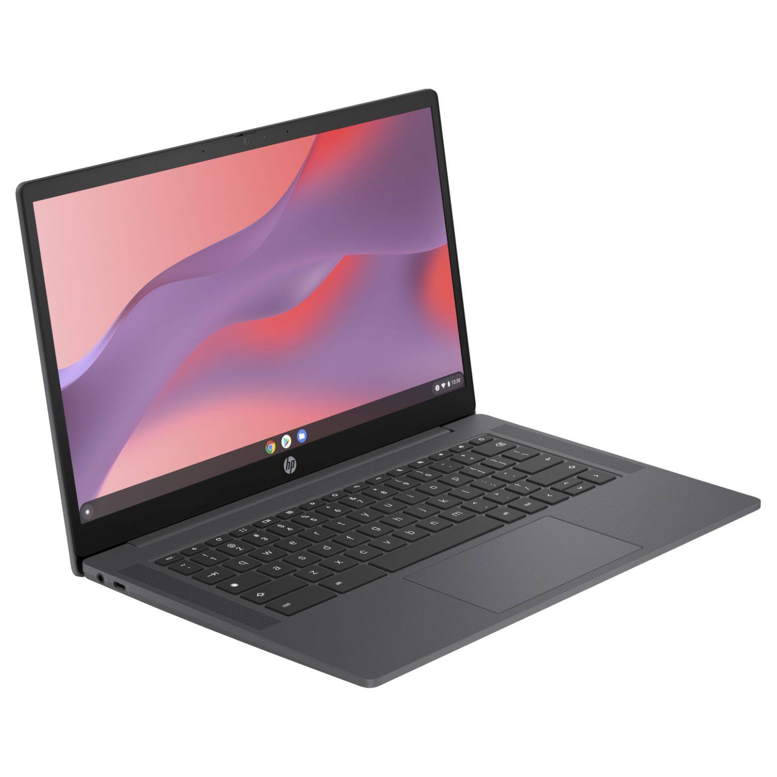 Alt View 2. HP - Chromebook 14a-nf0000nr 14" Intel Processor N100 0.8 GHz up to 3.4 GHz 4GB RAM 64GB eMMC ChromeOS - Gray.