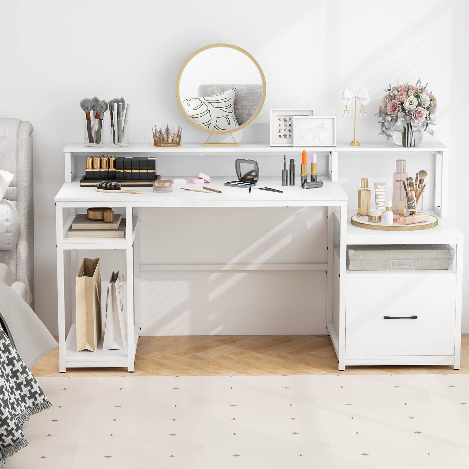 Alt View 8. Costway - Costway 66" Computer Workstation with Monitor Stand CPU Stand Printer Shelf & File Drawer - White.