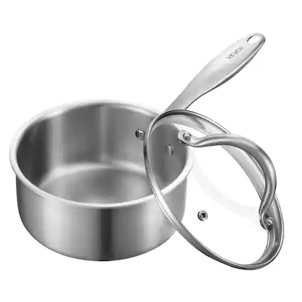 Front. VEVOR - 1.5 QT Saucepan, Stainless Steel Saucepan with Glass Lid,Nonstick Stainless Steel Small Cooking Sauce Pot with Handle - Silver.
