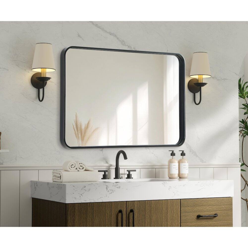 Alt View 2. Elegant Decor - Contour Metal Rectangle Mirror 24x36 in Black - Black.