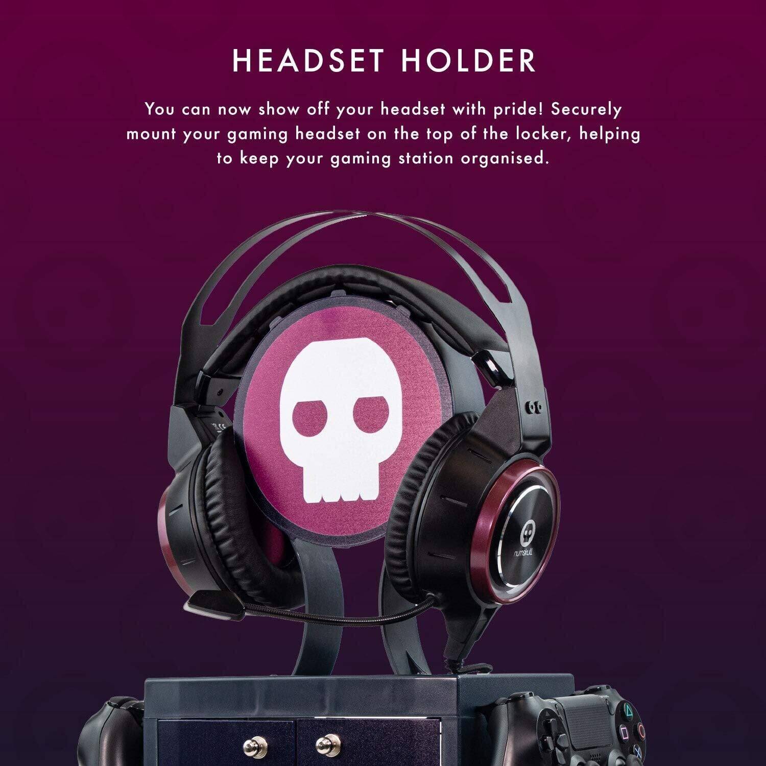 HEADSET HOLDER

You can now show off your headset with pride! Securely mount your gaming headset on the top of the locker, helping to keep your gaming station organised.