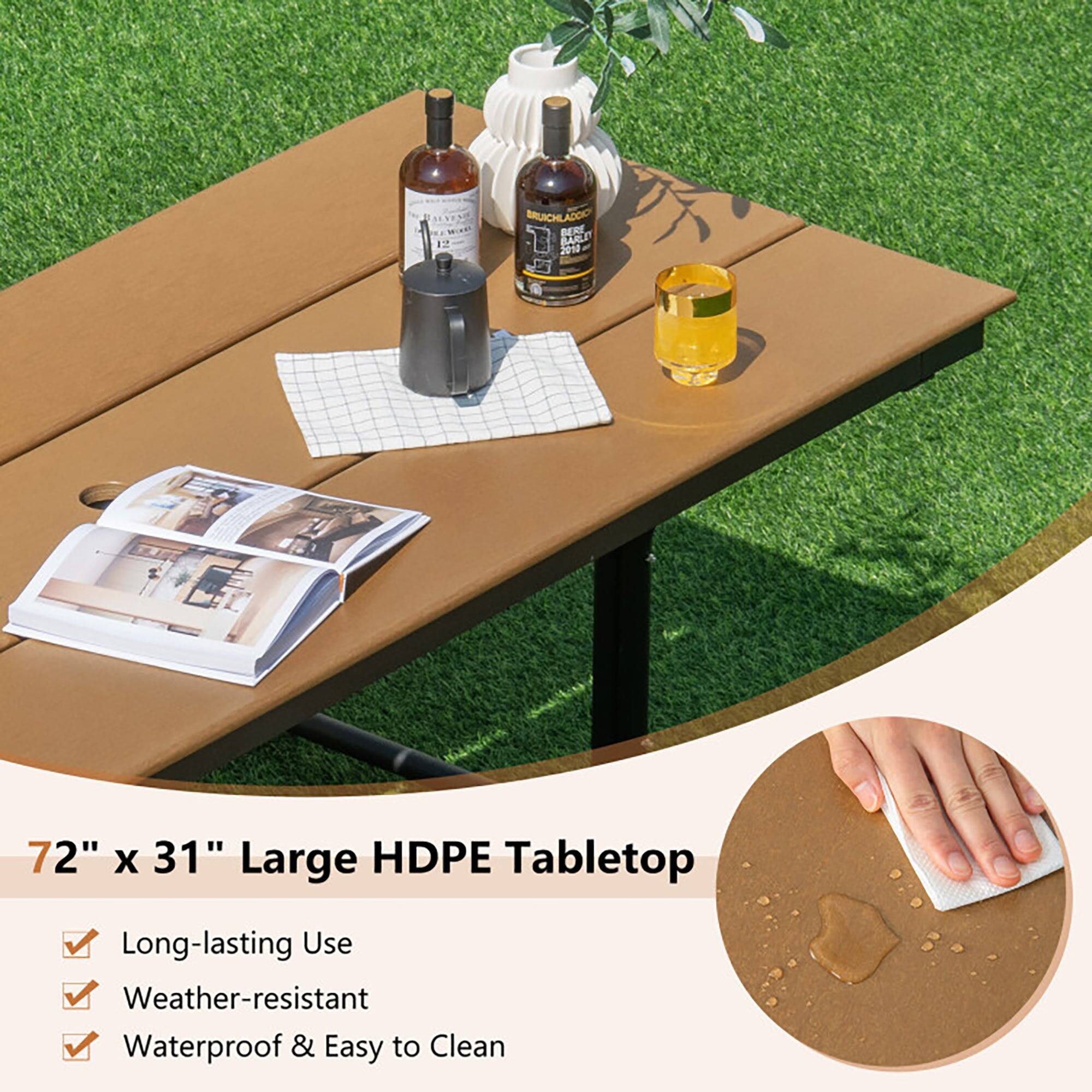 12 BRUICHLADDI BERE BAE 2018  
72" x 31" Large HDPE Tabletop  
Long-lasting Use  
Weather-resistant  
Waterproof & Easy to Clean