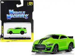 2020 Ford Mustang Shelby GT500 Stripes 1/64 Diecast Model Car by Muscle Machines - Bright Green with Black