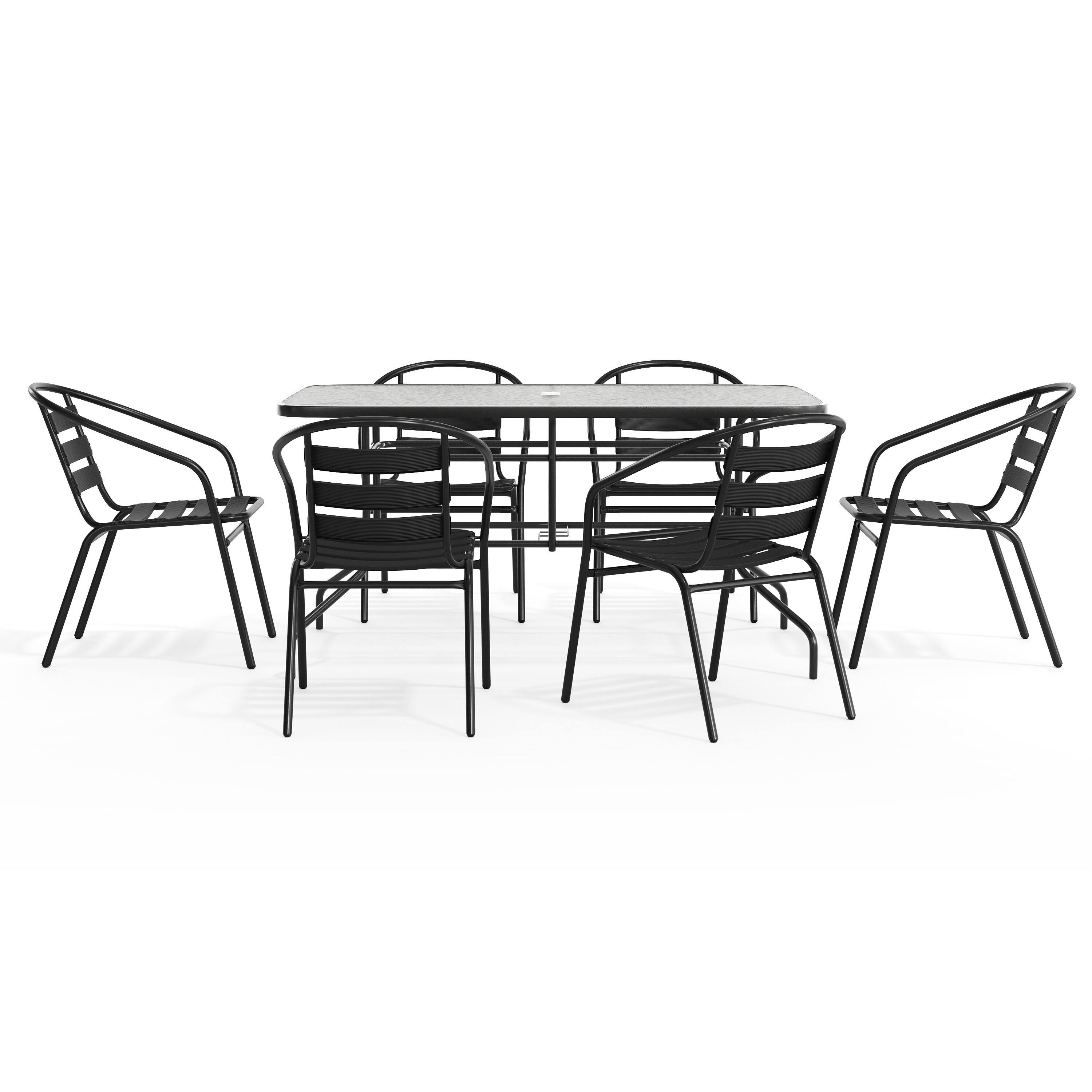 Alt View 10. Emma + Oliver - Patio Table & Chairs Set with Rectangular Metal Table with Tempered Glass Top and Stacking Chairs - Black.