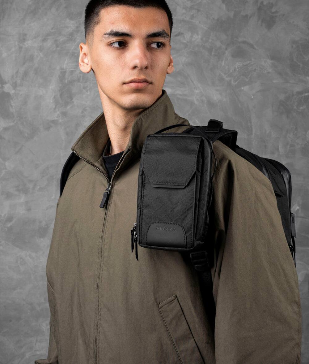 Left. ALPAKA - Modular Sling V2 Phone Sling Bag, Crossbody Pouch Fits Max Smartphones/Compact Camera, YKK AquaGuard - Black Ultradyne 100D.