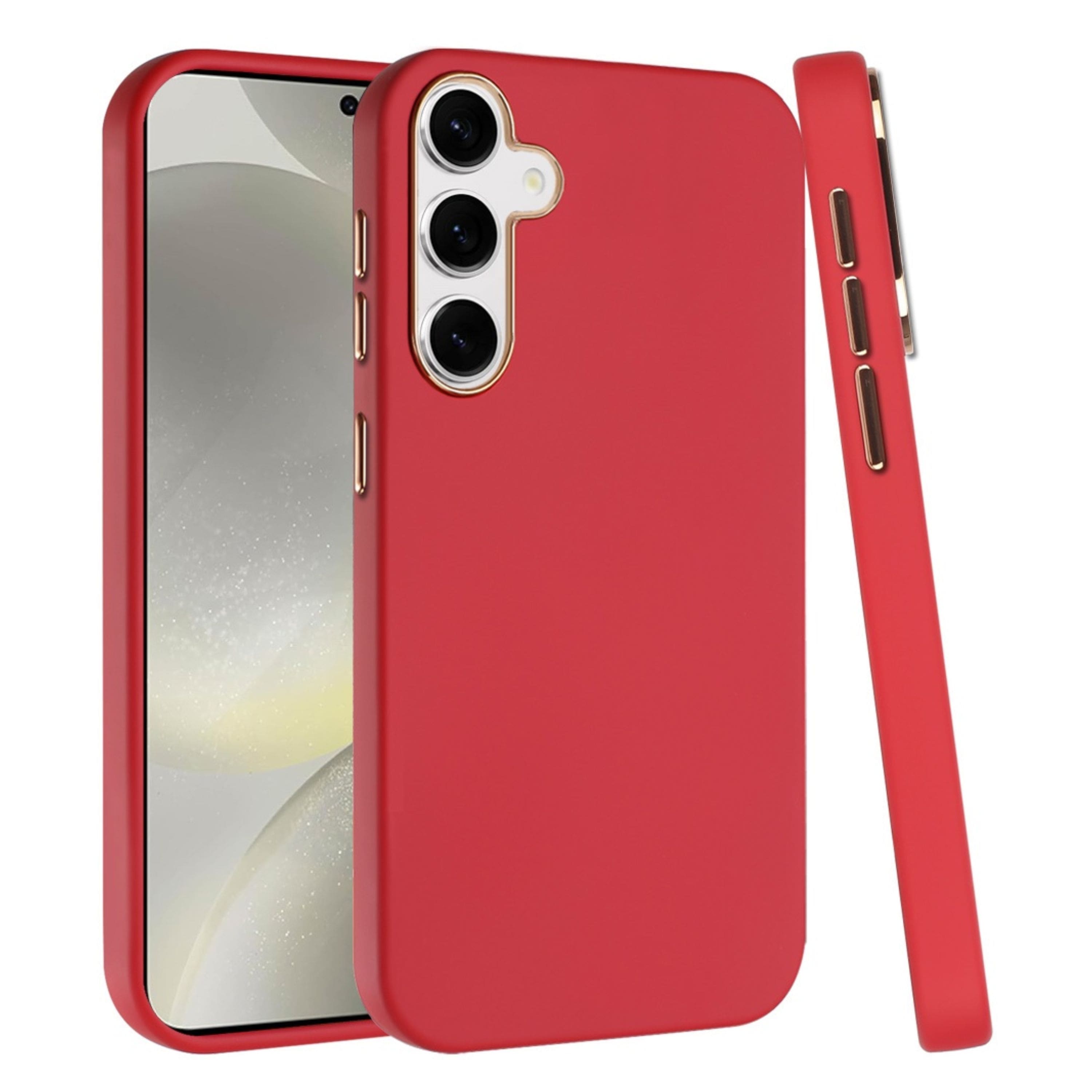 Kitcheniva - Premium Soft Cover Chrome Buttons Phone Case With Tempered Glass For Samsung Galaxy S25+/S24+ - Red price history on PriceWatchPro