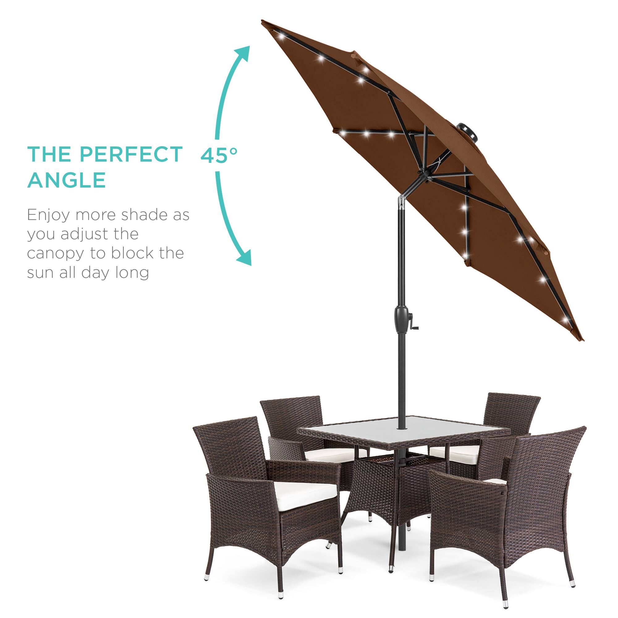 THE PERFECT 45° ANGLE

Enjoy more shade as you adjust the canopy to block the sun all day long