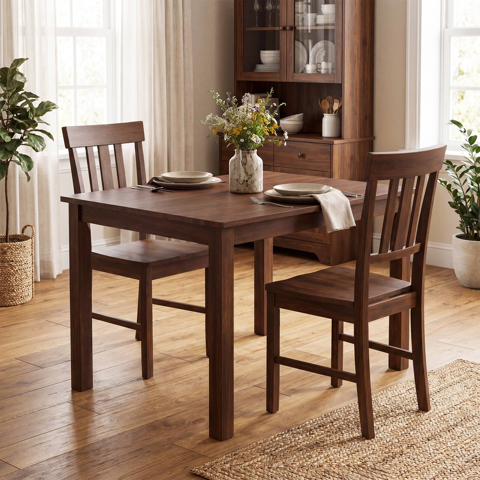 Alt View 4. Gymax - Gymax Dining Chairs Set of 4 Rubber Wood Chairs w/High Slat Backrests for Dining Room - Brown.