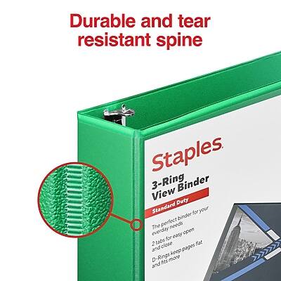 Durable and tear resistant spine

Staples 3-Ring Binder
View Binder
Standard Duty

The perfect binder for your everyday needs
2 easy open tabs
D-Rings keep pages flat and fit more