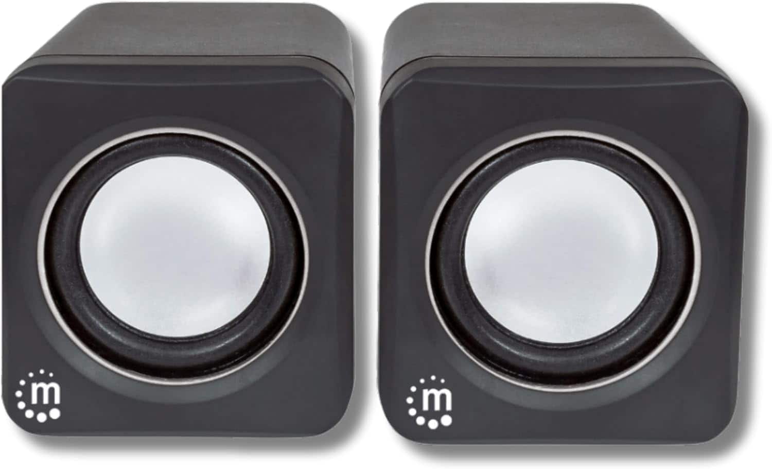Stamp n Camp - Manhattan USB Powered Stereo Speaker System - Small Size with Volume Control & 3.5 mm Aux Audio Plug to Connect Laptop - Black Silver