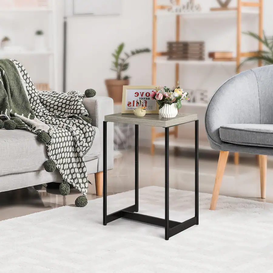 Obby Frame Oumilen Industrial Side Table, Thick Vintage Wood Grain End Table with ...