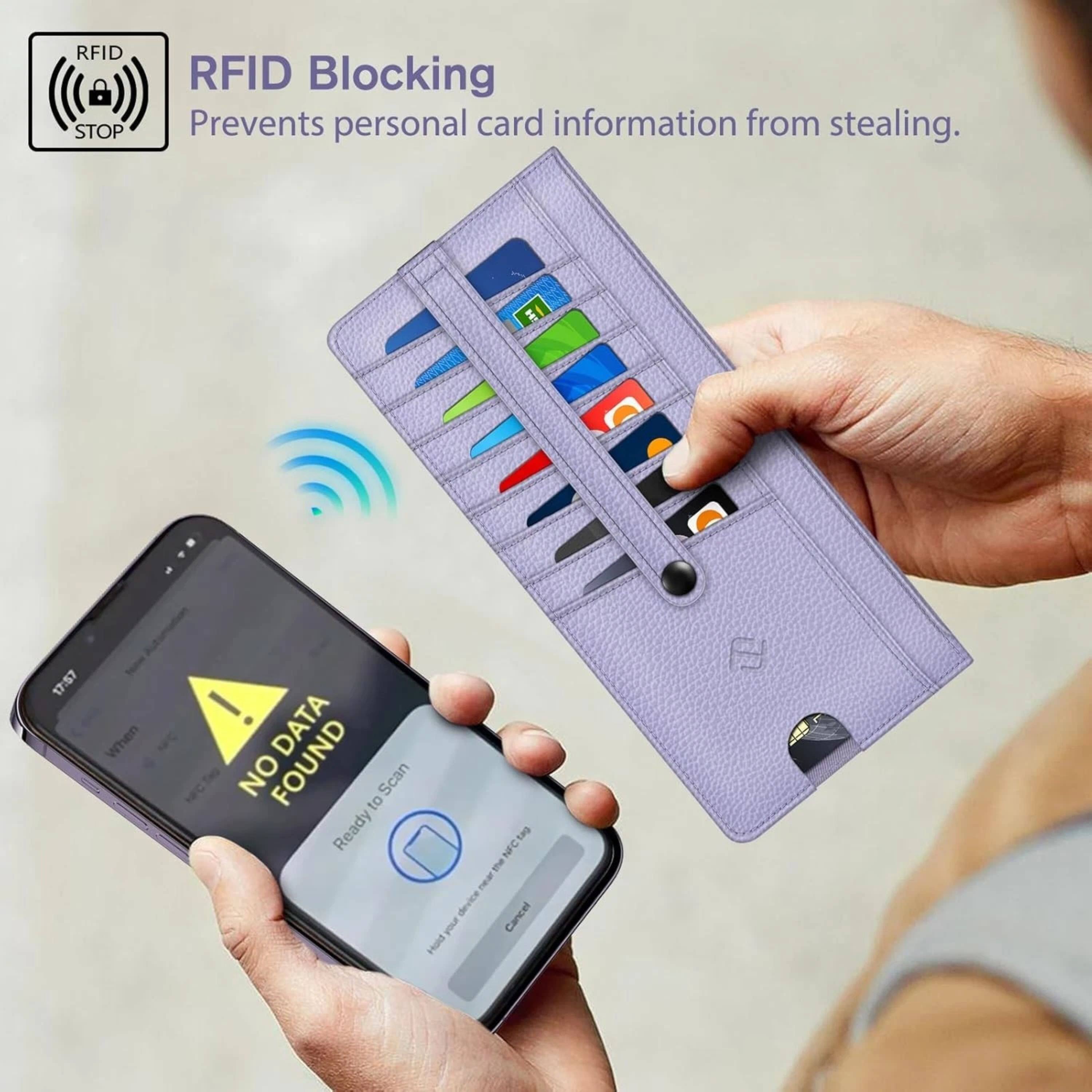 RFID Blocking  
Prevents personal card information from stealing.  

Q 17:57  
When - DATA NO FOUND  
Ready to Scan  
Bes 2  
device Cancel