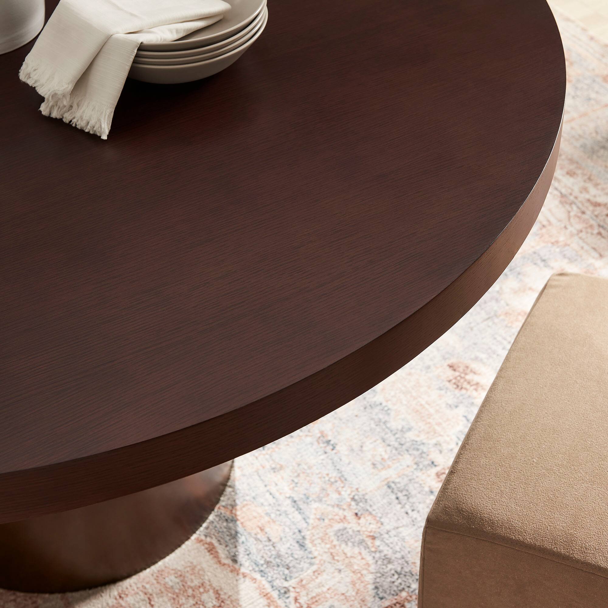 Alt View 4. Modway - Annette 54 Inch Round Pedestal Base Dining Table by Modway - Dark Walnut Burnished Brass.
