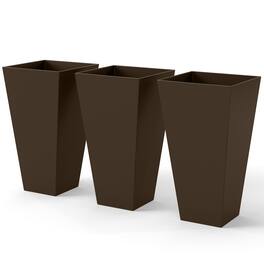 Outsunny - Tall Planters for Outdoor Plants Set of 3, 28 In Taper Planters with Drainage Holes - Brown