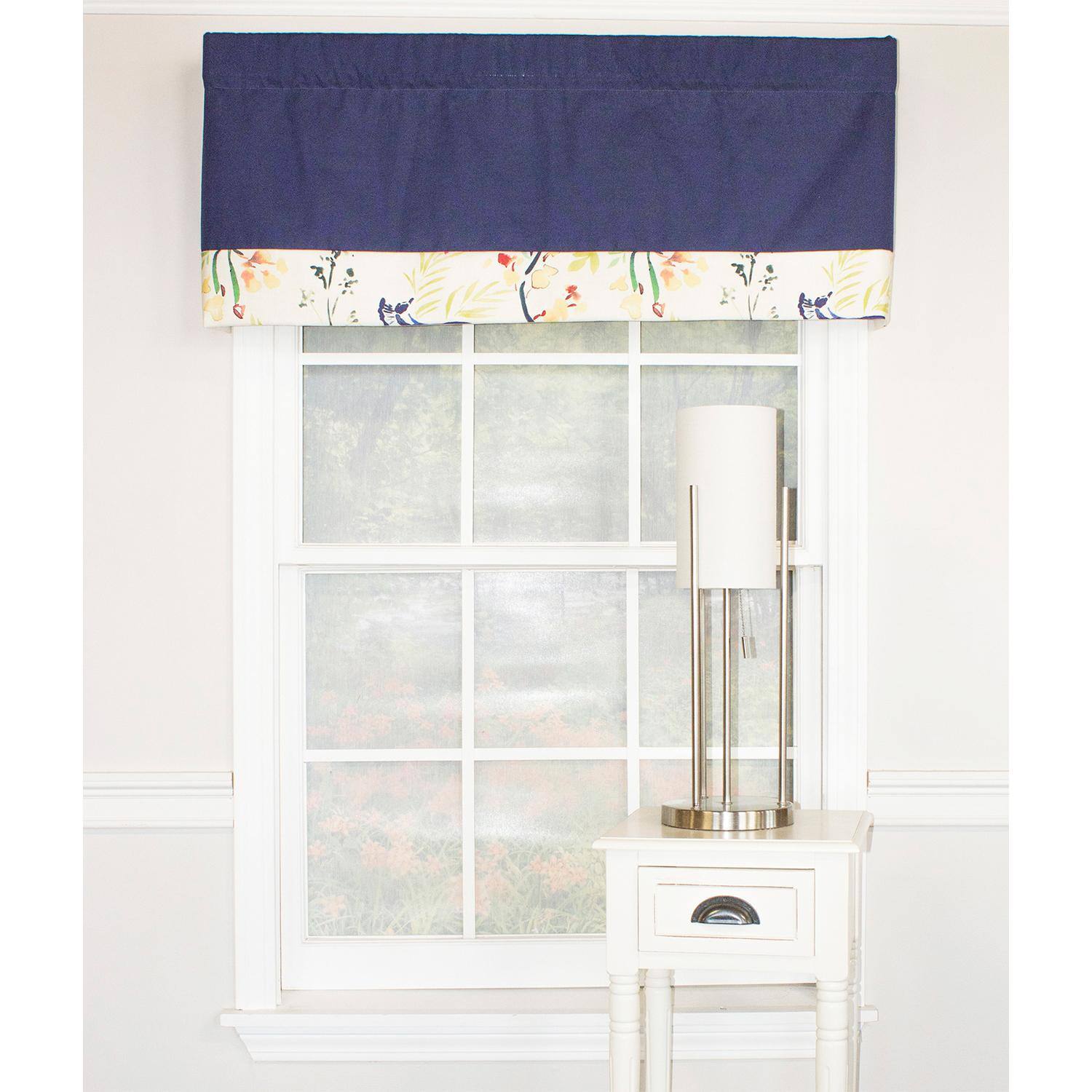 Angle. RLF Home - RLF Home Tail Feather Banded 100% Cotton with Fully Lined 3" Rod Pocket Valnance for Windows 50" x 15" Navy - Navy.