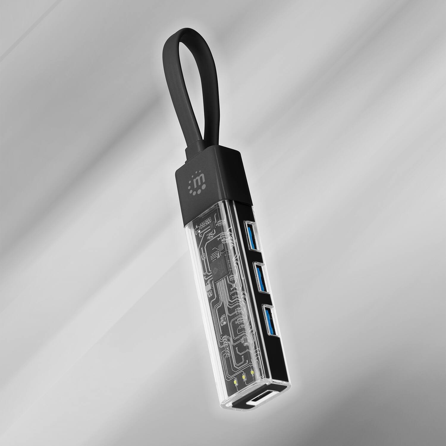 Angle. Manhattan - Transparent 4-Port USB 3.0 USB-C/USB-A Combo Hub.