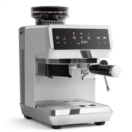 AMZCHEF - 20 Bar Espresso Machine with Coffee Grinder 44 Grind Settings 4 Temp Levels with Milk Frother and Removable Water Tank - Silver