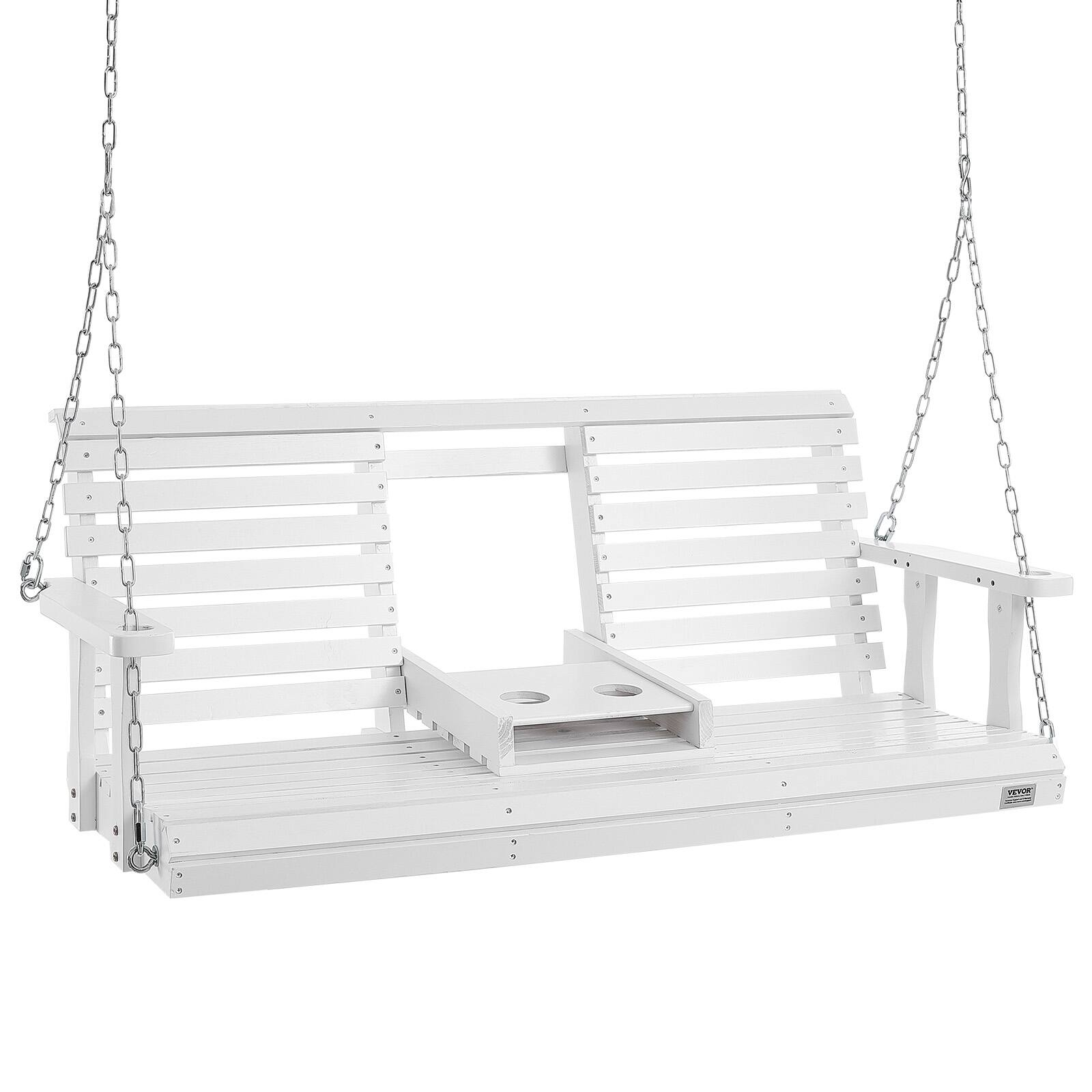 VEVOR - Wooden Porch Swing 5 ft, Patio bench swing for Courtyard & Garden, Upgraded 880 lbs Strong Load Capacity - White