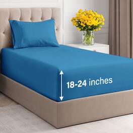 CGK Linens - Extra Deep Pocket 4 Piece Sheet Set - Soft Bed Sheets, Fits 18"-24" Mattresses - Twin - Denim Blue