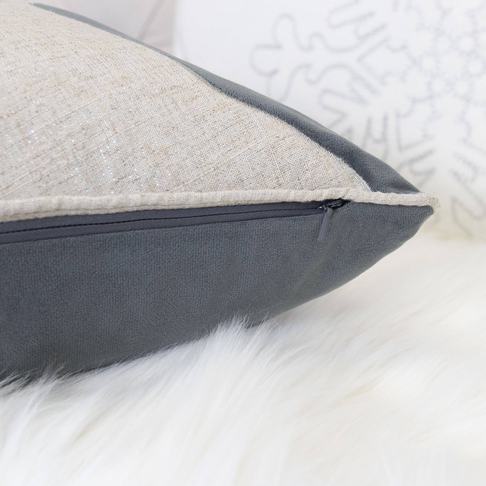 Alt View 1. LuXeo - Holiday Reindeer Shiny Linen Square Velvet Pillow Cover and Insert - GRAY.