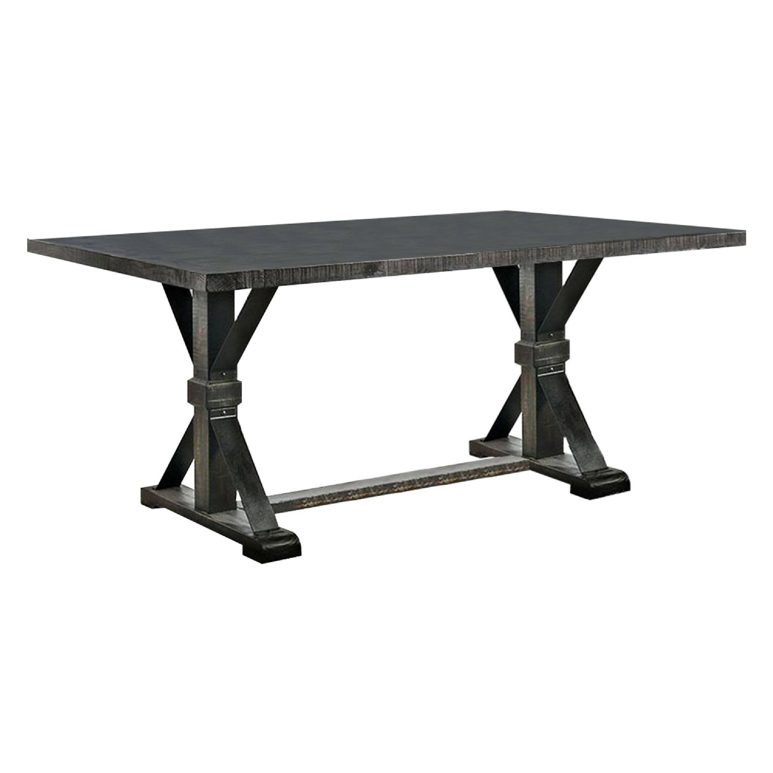 Front. Manhattan Lane - 72 Inch Wood 6 Seater Dining Table, Trestle Base, Black - Black.