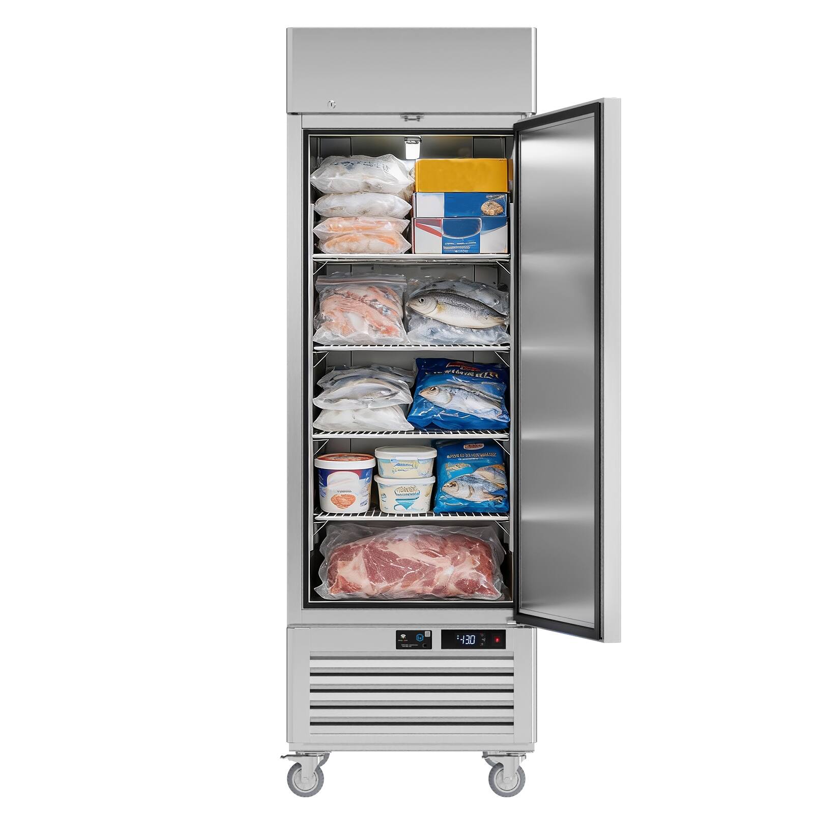 Alt View 7. Veecool - VEECOOL 27" 23 cu.ft. WiFi Enabled App Control Single Door Commercial Upright Freezer in Stainless Steel, Right Hinged - Stainless Steel.