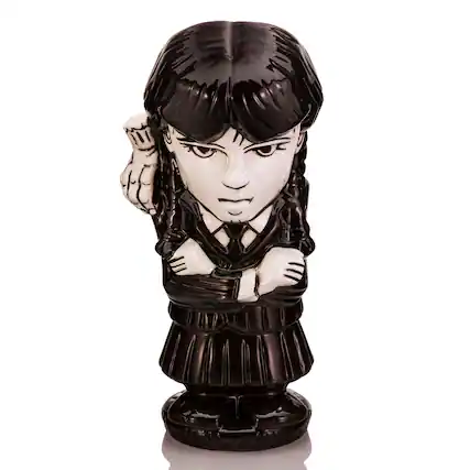 Front. ThinkGeek - Geeki Tikis The Addams Family Wednesday Ceramic Mug | Holds 11 Ounces - Black/White.