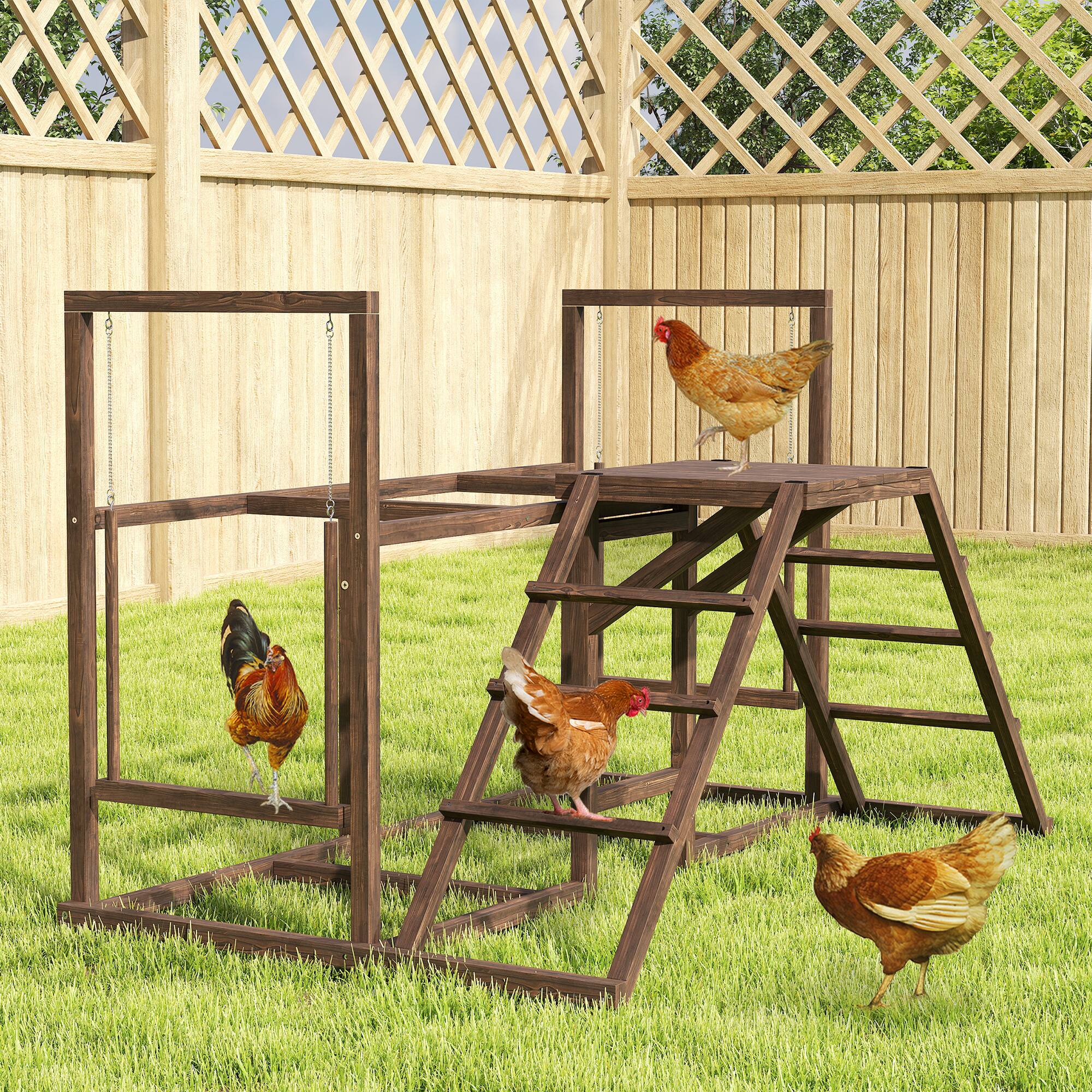Angle. Pawhut - Chicken Coop Perches with Swing, Roosting Bars, Activity Play Set, Wooden Coop Accessory Toys - Coffee.
