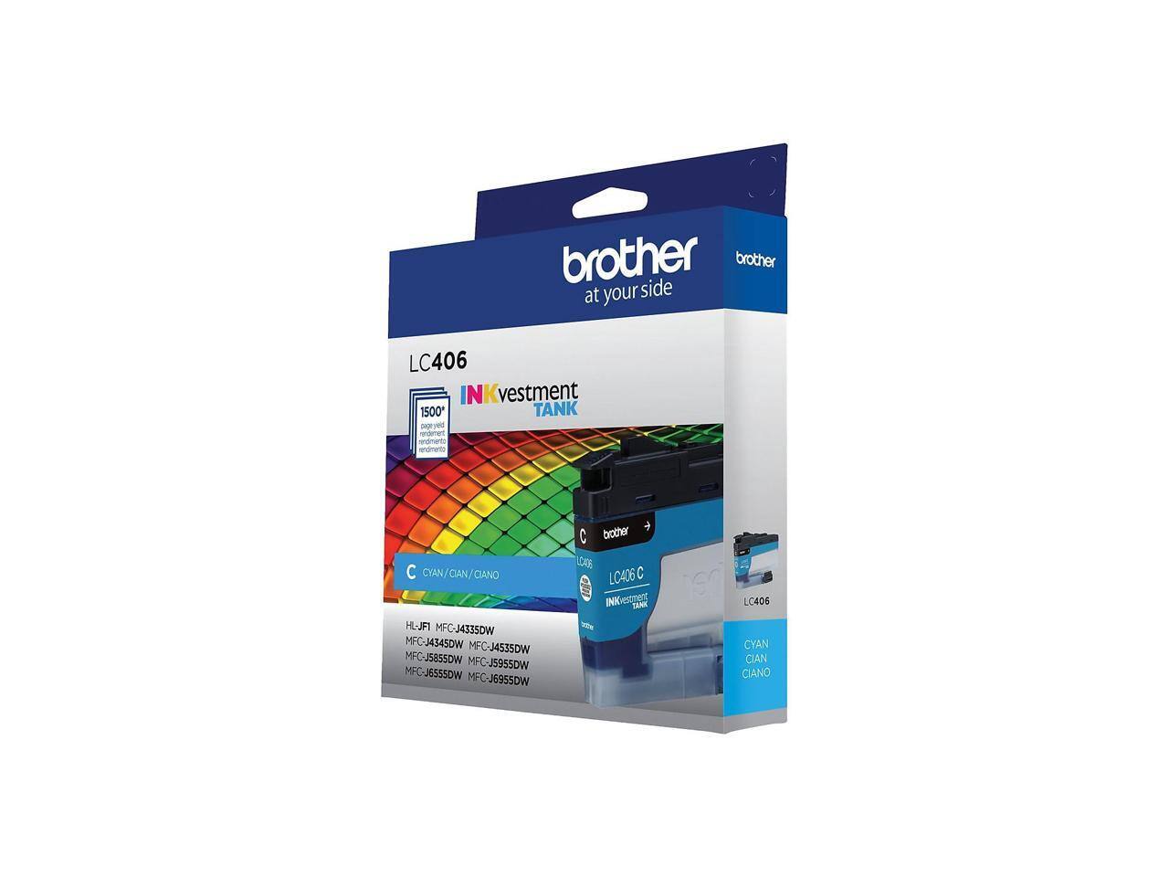 brother at your side  
LC406 INKvestment TANK  
1500*  
Cyan/Ciano  
HL-J4335DW  
MFC-J4345DW  
MFC-J4535DW  
MFC-J5855DW  
MFC-J5955DW  
MFC-J6555DW  
MFC-J6955DW  

brother LC406 C INK TANK  
LC406 CYAN CIAN CIANO