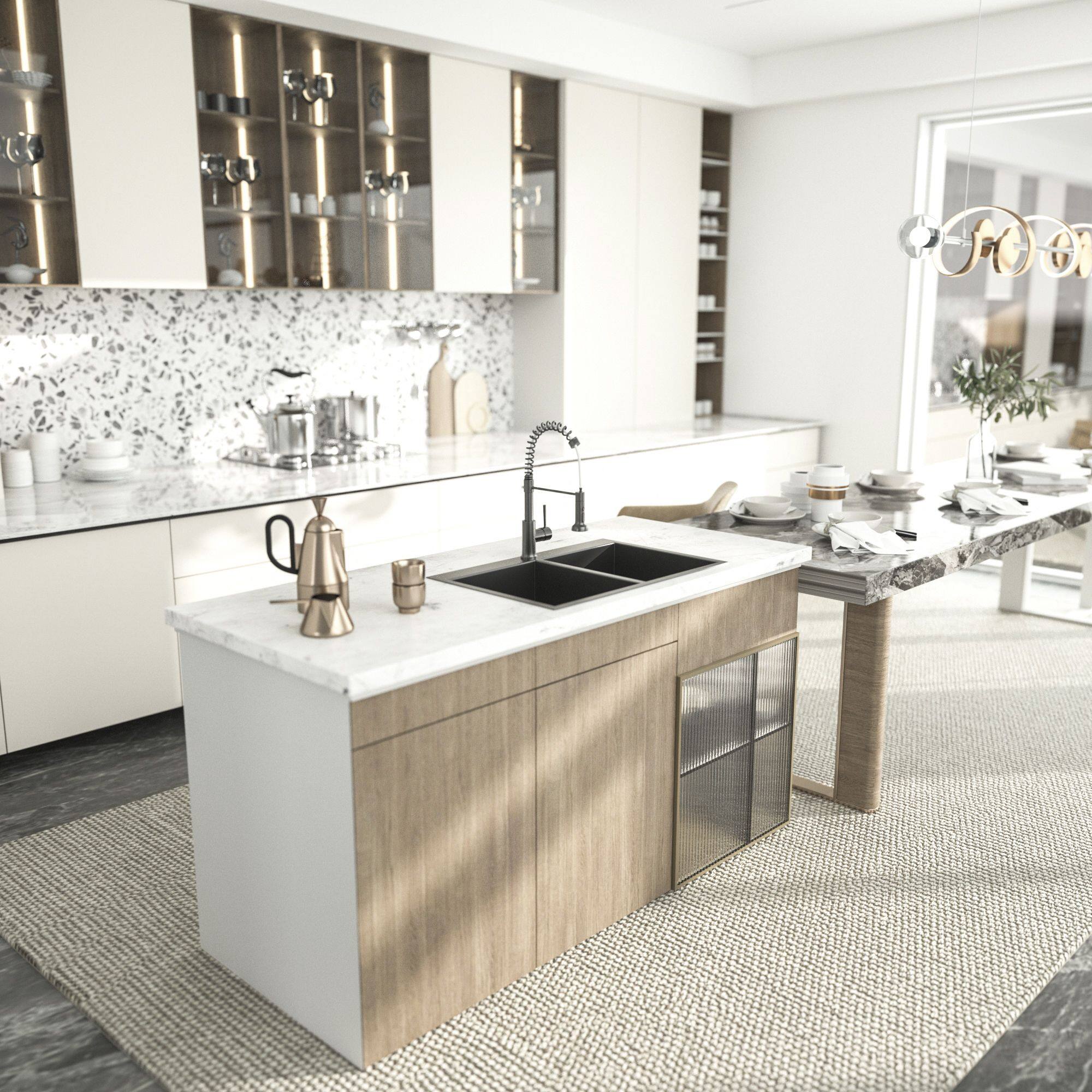 Back. Lordear - 33"x22"x10" Gunmetal Black Double Bowl Drop in Kitchen Sink 16 Gauge with Two 10" Deep Basin - Stainless steel.