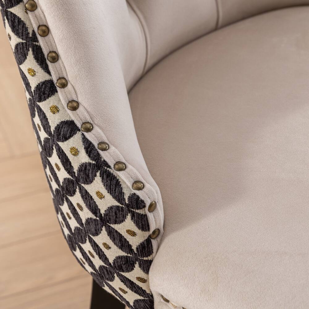 Alt View 7. Loheer - Loheer Velvet Dining Chairs Set of 2, Beige Tufted Upholstered Solid Wood High Back with Nailhead Trim - Beige.