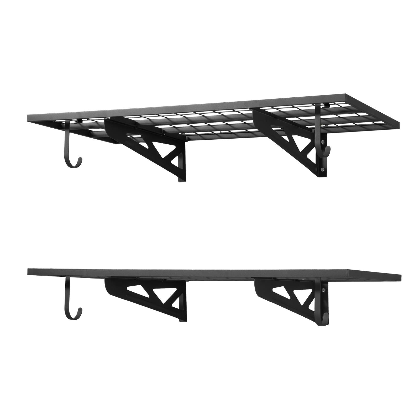 Alt View 5. VEVOR - 2-Tier Heavy Duty Wall Garage Shelving, 2 x 4 ft Steel Wall Mounted Shelving Unit with Hooks, 24 x 48 Inch Per Shelf - Black.