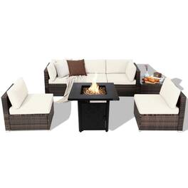 Pefilos - 7 Pieces Patio Furniture Set, Outdoor Furniture Set with 28 Inches 50000 BTU Propane Gas Fire Pit Sectional Sofa - Blue