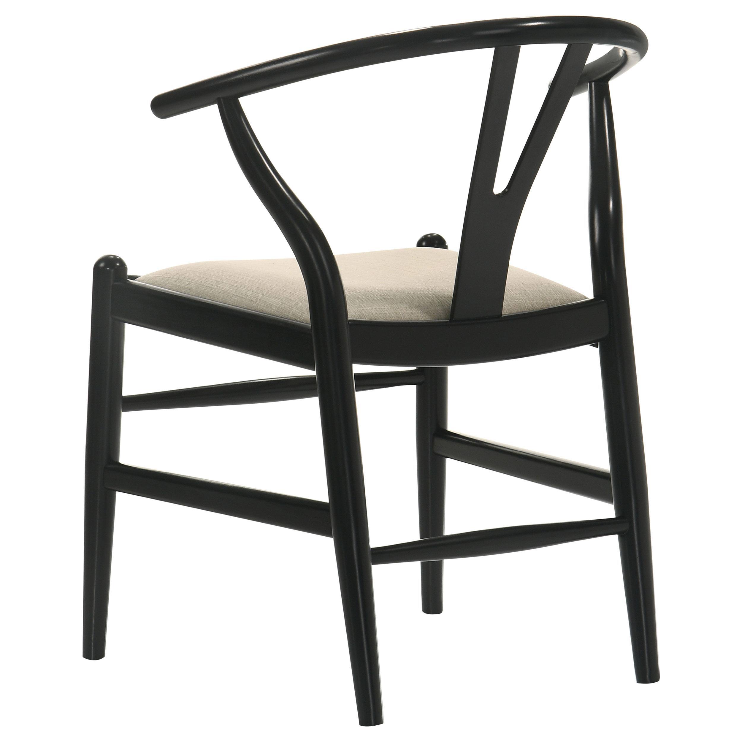 Alt View 2. Manhattan Lane - Ellie Wishbone Dining Chair Set of 2, Beige Fabric, Black Hardwood - Black, Beige.