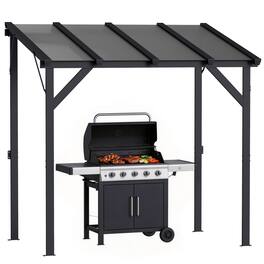 Outsunny - 8' x 5' Hardtop Grill Gazebo, Lean-to BBQ Gazebo Shelter, Wall-Mounted Pergola with Polycarbonate Roof and Steel Frame