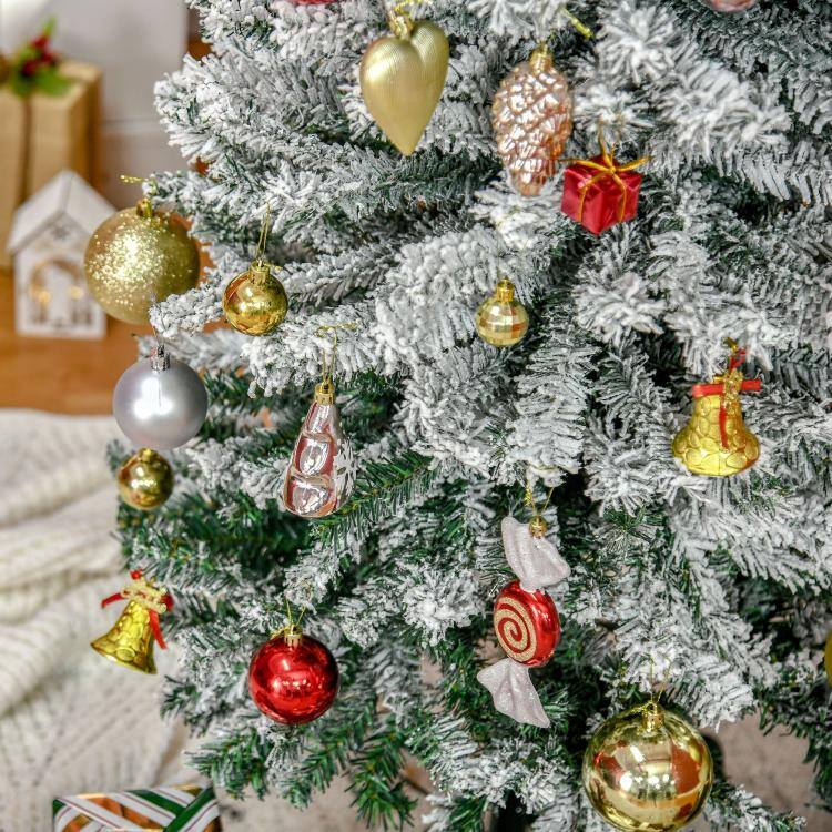 Alt View 9. PULUZ - 7.5ft Flocked Christmas Tree, Pencil Artificial Xmas Tree with Faux Snow, Dense Branches, Foldable Metal Base for Indoor - Green.