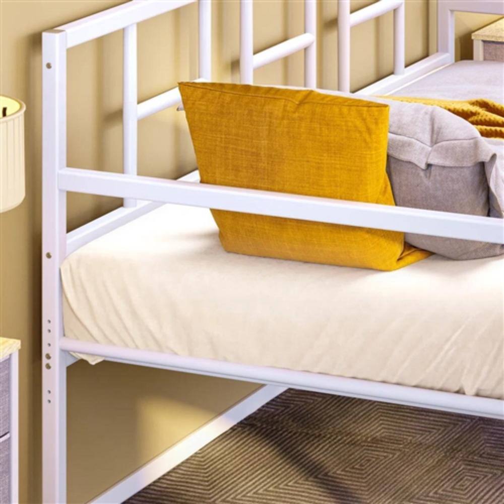 Back. Hivvago - Twin size White Metal Daybed Frame with Roll Out Trundle Bed Frame - White.