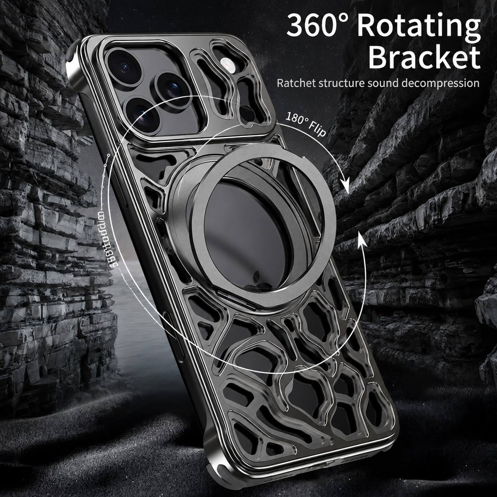 360° Rotating Bracket  
Ratchet structure sound decompression  
180° Flip
