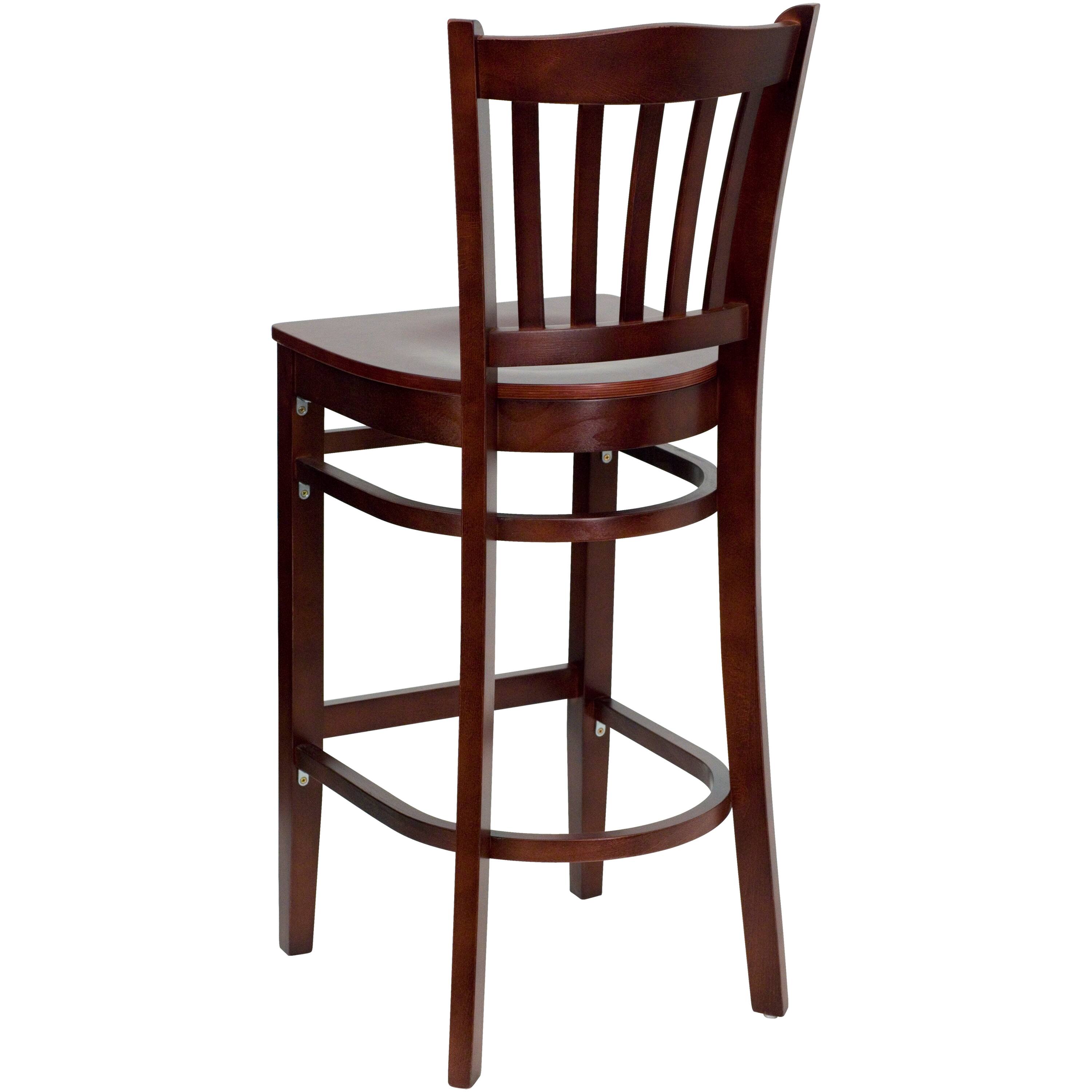 Alt View 3. Emma + Oliver - Vertical Slat Back Wooden Restaurant Dining Barstool - Mahogany Wood Seat/Mahogany Wood Frame.