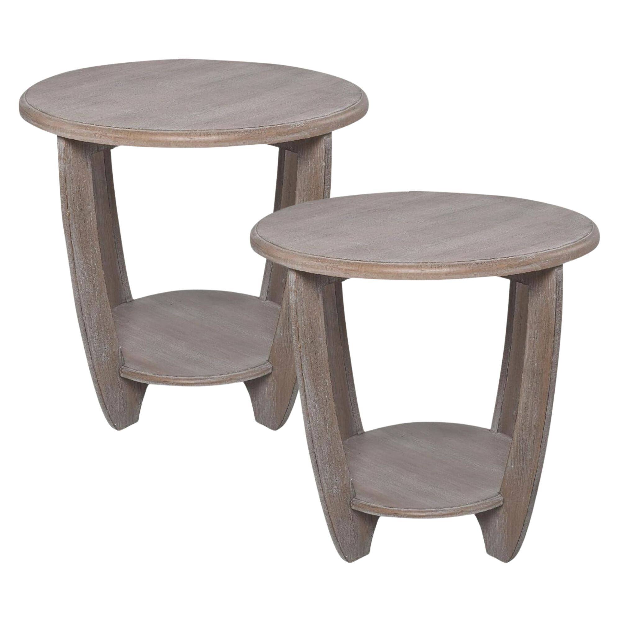 COZAYH - Rustic Farmhouse Wooden End Table & Storage Shelf, Set of 2 - Vintage Grey