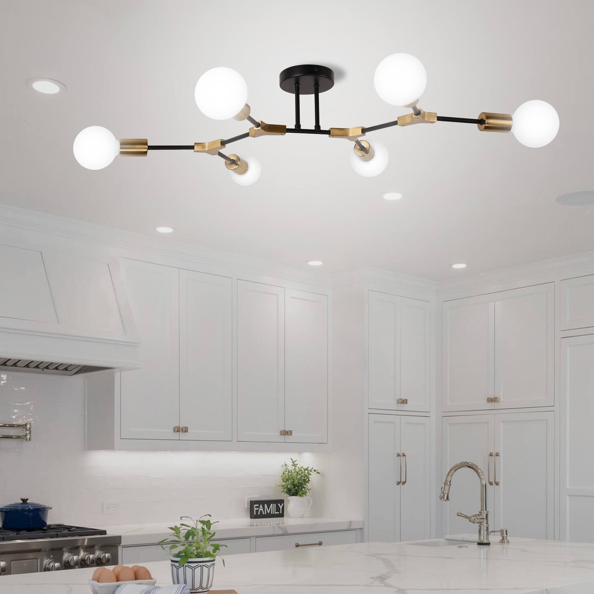 Angle. Jandcase - JANDCASE 6-Light Black & Gold Mesh Cage Semi-Flush Mount Ceiling Light, E26 Socket, Non-Integrated Bulbs for Dining Room - Black and Gold.