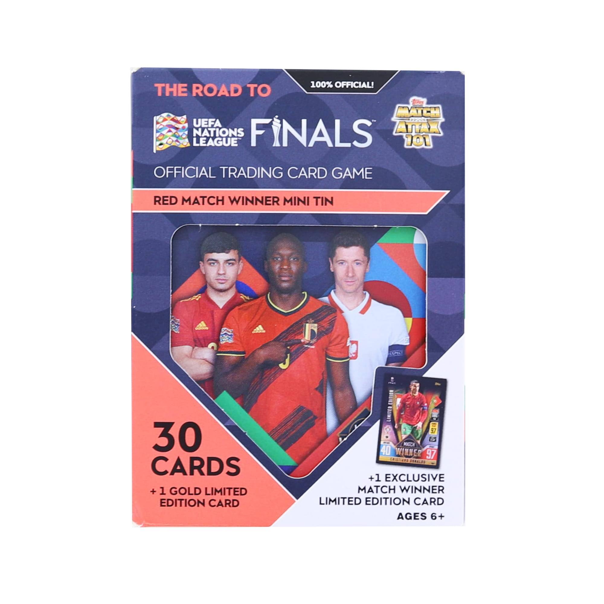 100% OFFICIAL! THE ROAD TO MATCH UEFA NATIONS LEAGUE FINALS OFFICIAL TRADING CARD GAME RED MATCH WINNER MINI TIN - 30 CARDS + 1 GOLD LIMITED EDITION CARD + 1 EXCLUSIVE MATCH WINNER LIMITED EDITION CARD AGES 6+